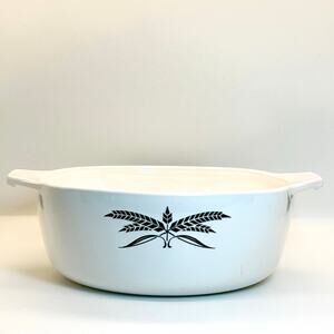 VTG Anchor Hocking Black Wheat White 7 Inch Casserole Bake Dish No Lid MCM USA